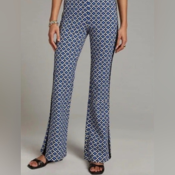 Anthropologie Pants - Anthropologie Maeve Black and Blue Geometric Print High Rise Flare Pants Small